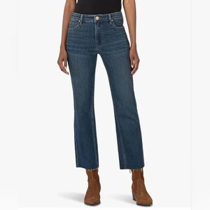 KUT Mid-Rise Cropped Flare Jeans w/Raw Hem, Dark Blue Wash, Size 6, EUC!